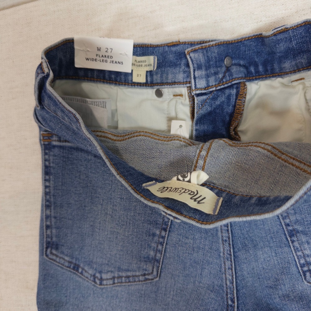 Madewell Flared Wide-Leg Jeans 27 Womens High Rise Cropped Raw Hem Blue - Picture 5 of 10